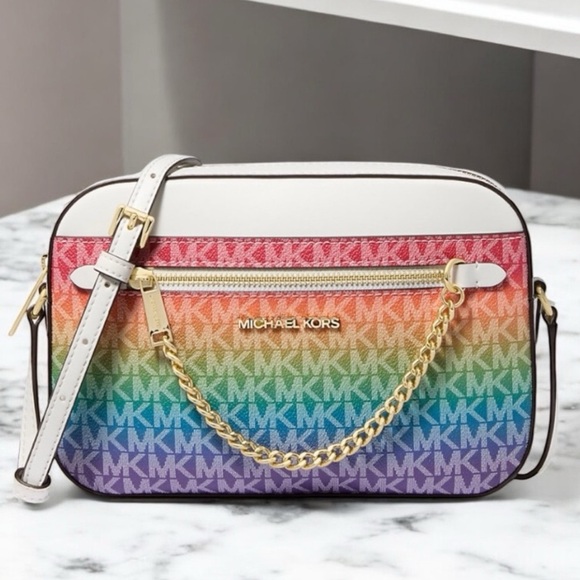 Michael Kors Handbags - Michael Kors Jet Set Large Rainbow Signature Logo Crossbody Bag Rainbow